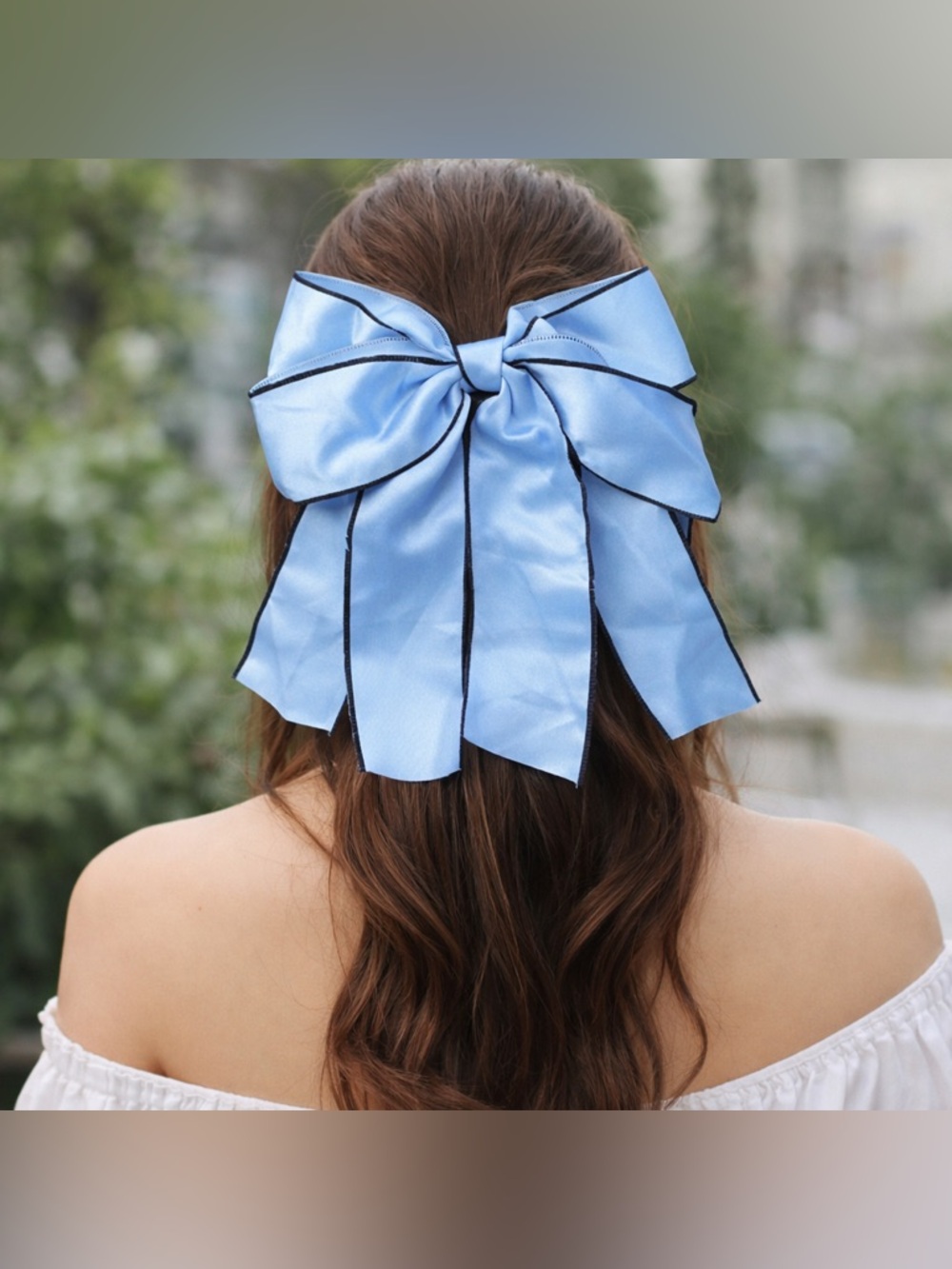 Light Blue Bow Hair Clip with Black Trim NWT